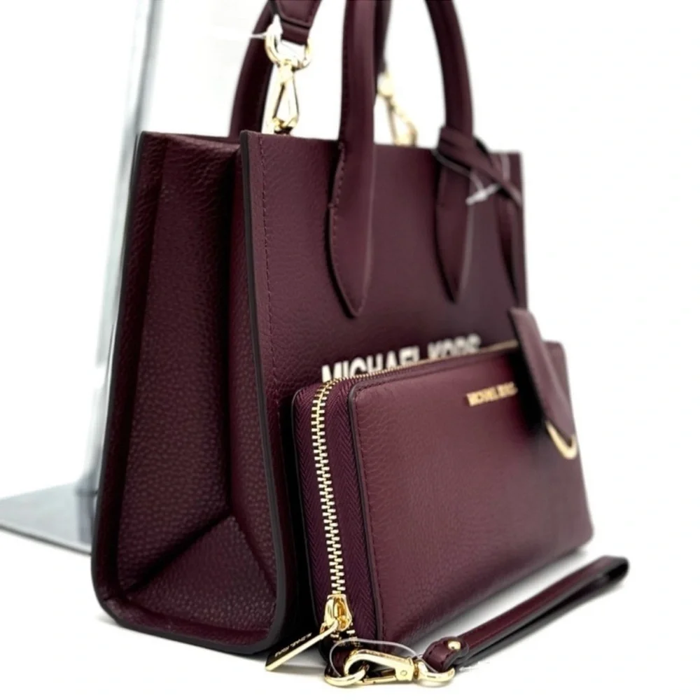 Michael Kors Small Mirella Tote Bag & Continental Wallet Wristlet Ox Blood - Picture 4 of 11